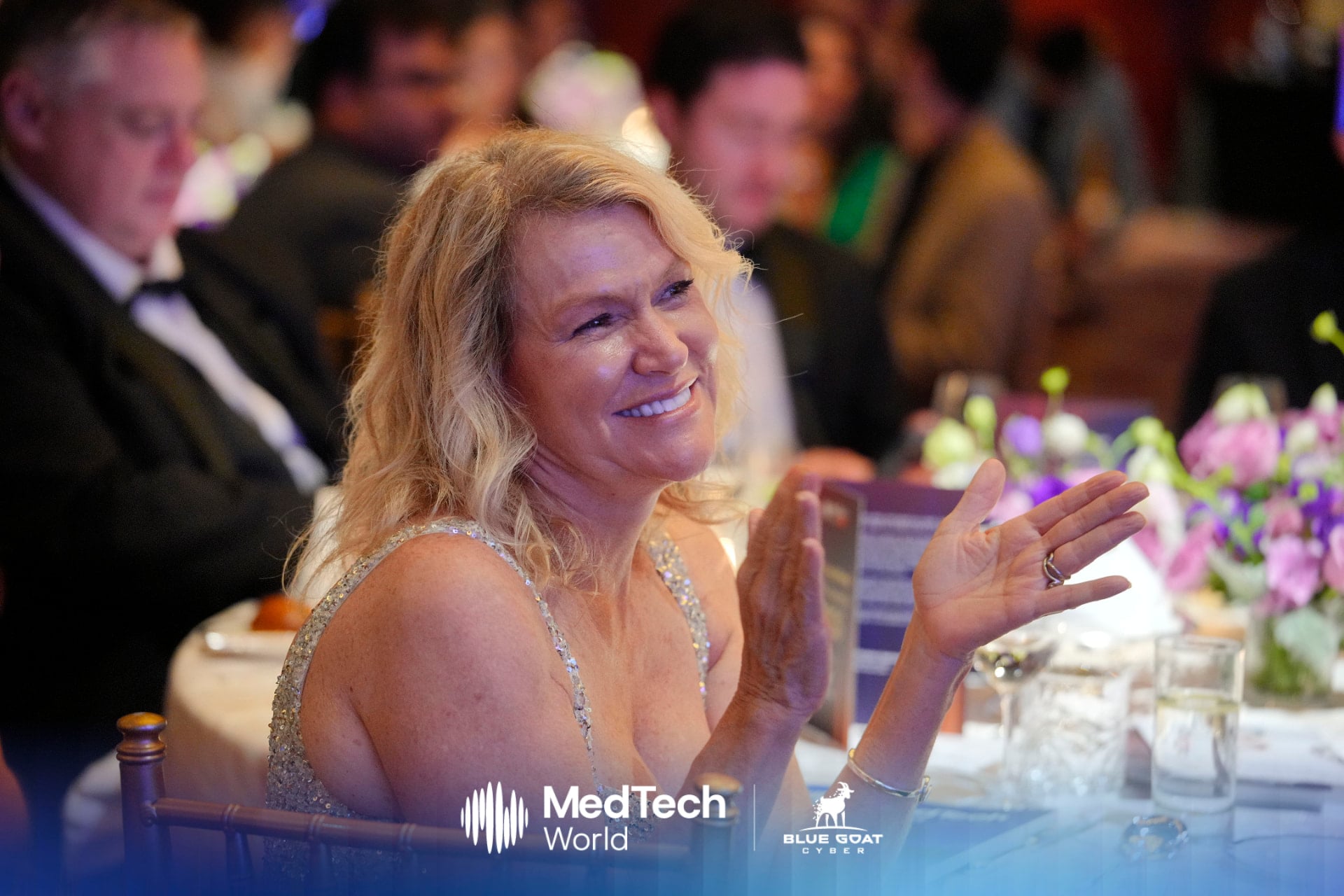 Melissa Espinosa applauding during the MedTech World Awards dinner in Hong Kong