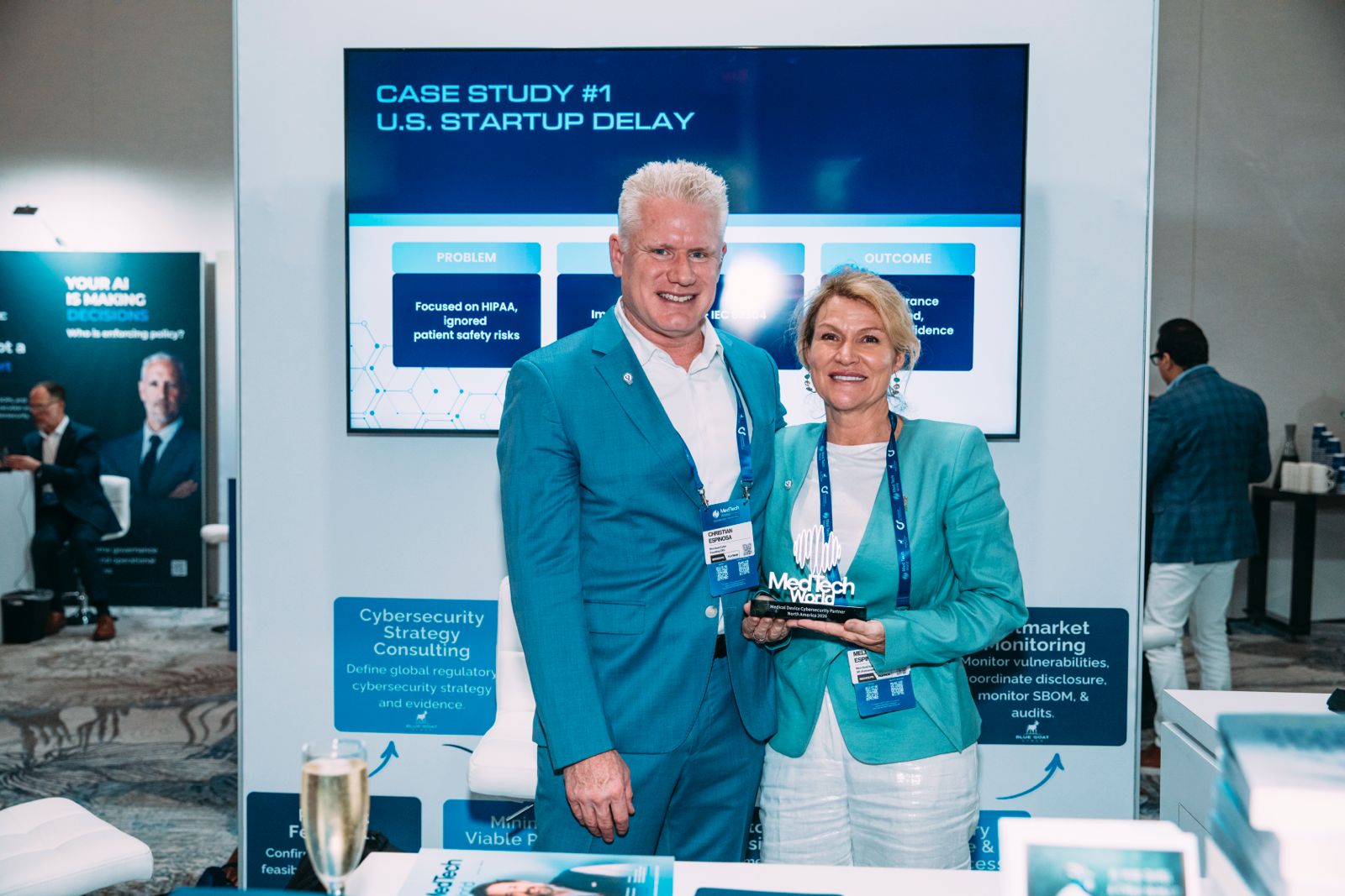 Christian and Melissa Espinosa accepting MedTech World North America 2026 Cybersecurity Partner of the Year