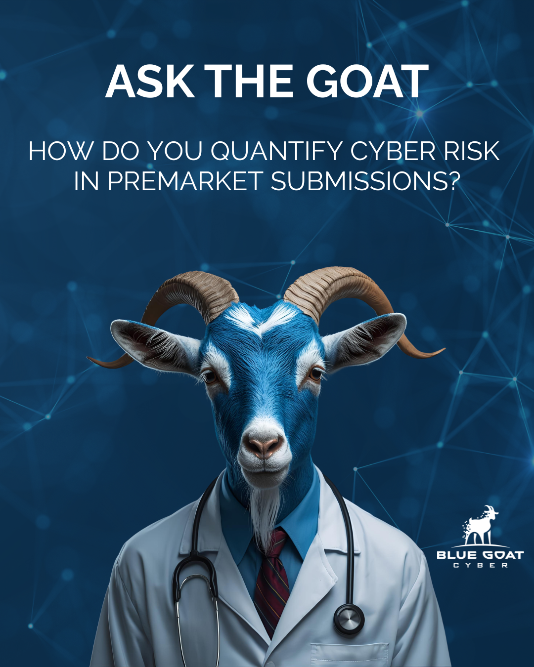 Ask the Goat AI assistant illustration, a friendly blue goat mascot