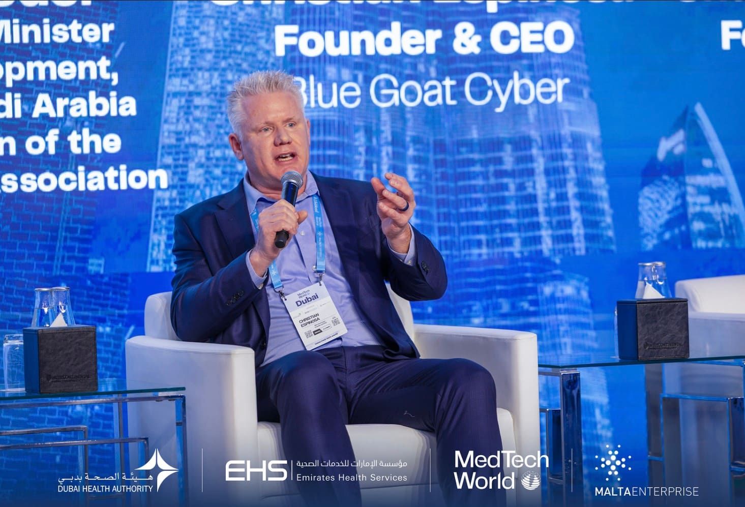 Christian Espinosa, Founder & CEO of Blue Goat Cyber, delivering a keynote at MedTech World Dubai