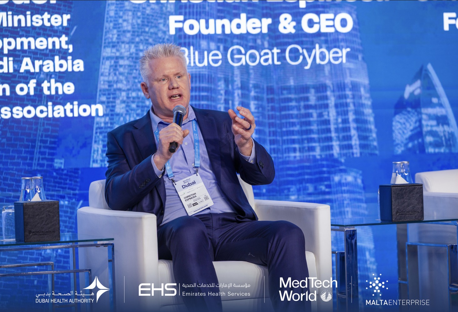 Christian Espinosa, Founder & CEO of Blue Goat Cyber, delivering a keynote at MedTech World Dubai