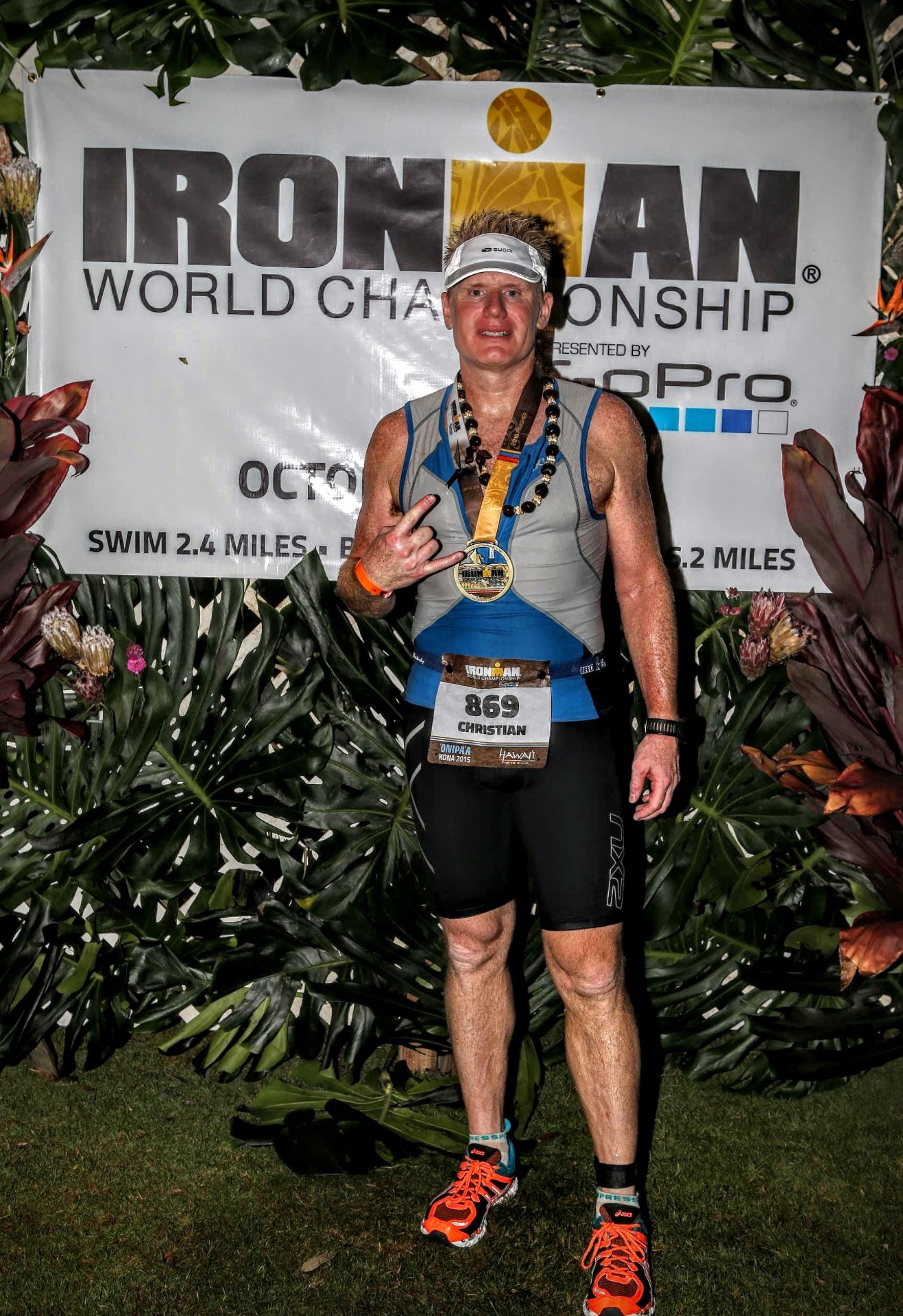 Christian Espinosa at the finish of the Ironman World Championship in Kona, Hawaii