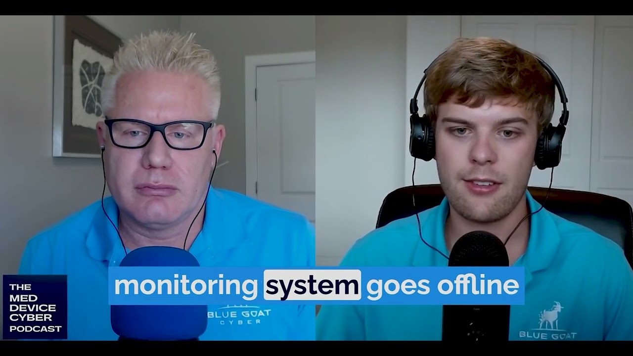 Christian Espinosa hosting The Med Device Cyber Podcast with a Blue Goat Cyber team member
