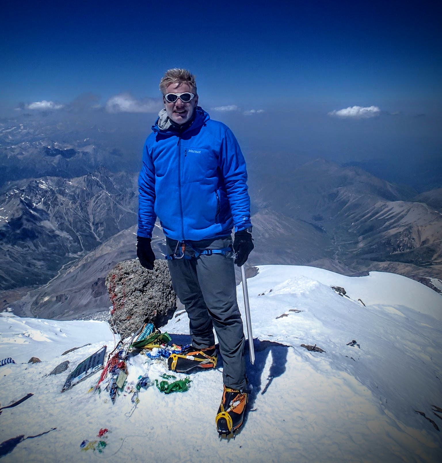 Christian Espinosa on the summit of Mount Elbrus in Russia