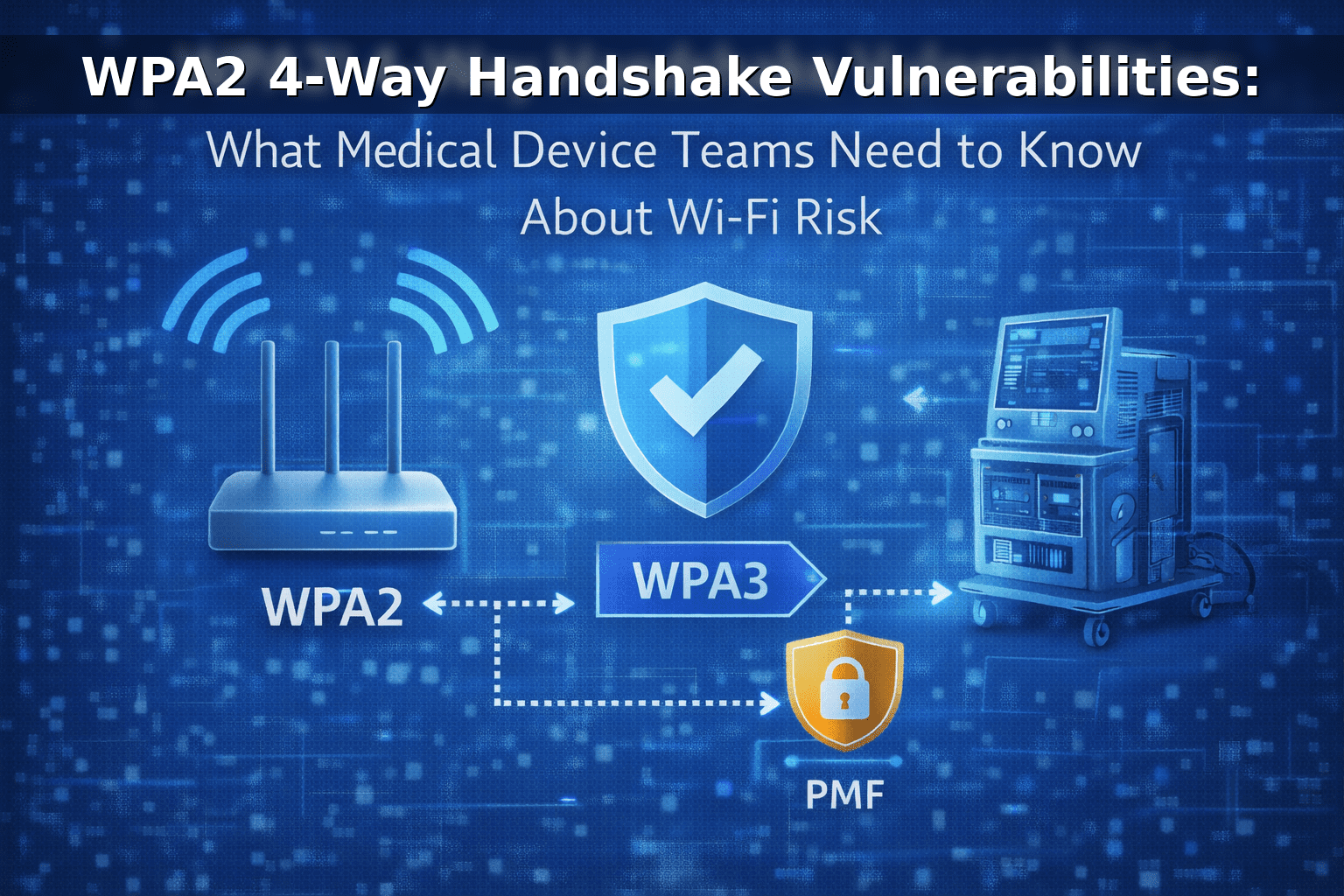 Cover image for WPA2 4-Way Handshake Vulnerabilities: What Medical Device Teams Need to Know About Wi-Fi Risk