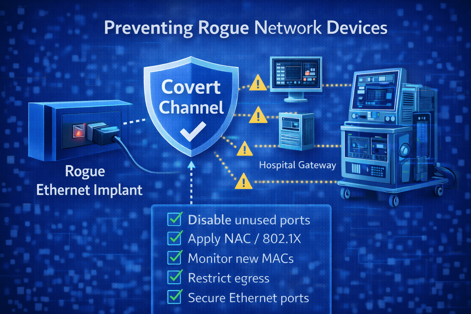 Networking article cover: Covert Channels in Medical Device Networks: Rogue Device Detection and Prevention (LAN Turtle–Style Implants)