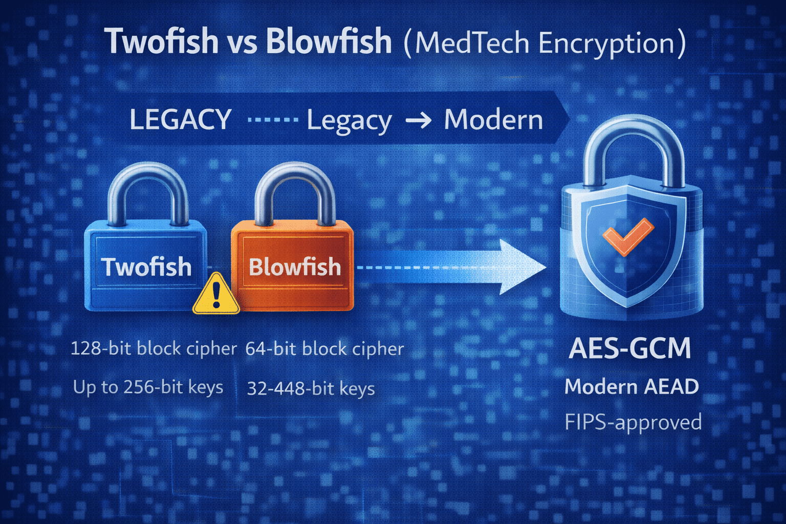 Best Practices article cover: Twofish vs Blowfish for Medical Devices: What to Use, What to Avoid, and How to Modernize