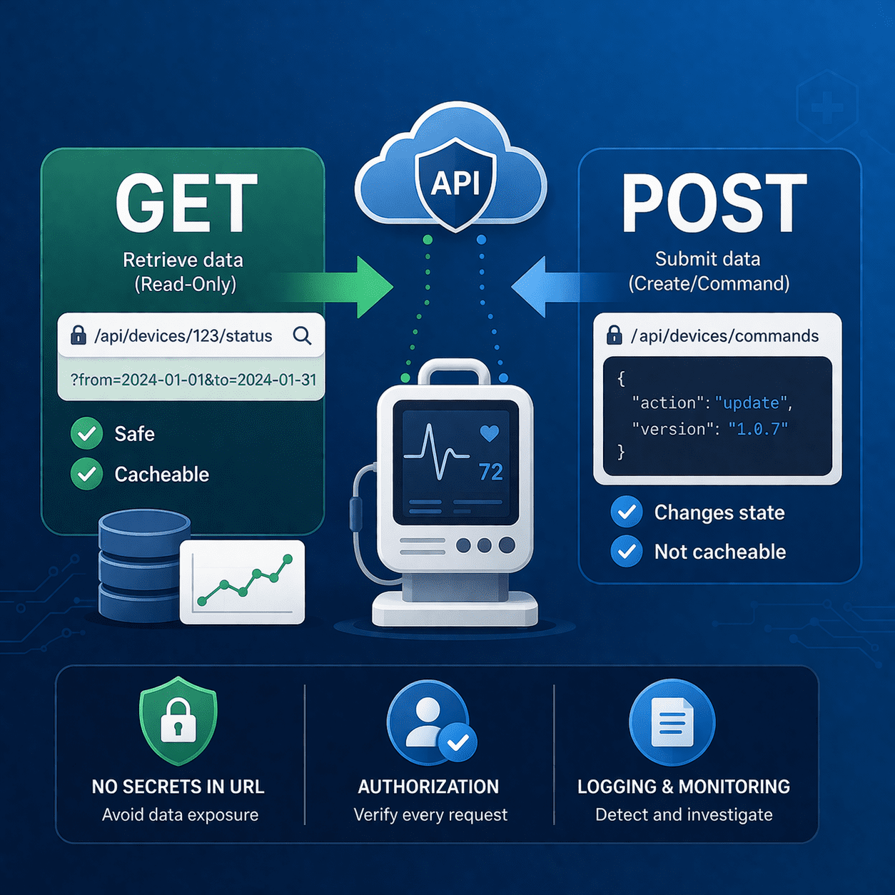 Networking article cover: GET vs POST for Medical Device APIs: Security Best Practices