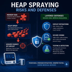 Memory Corruption Defense for Medical Devices: Heap Spraying Risk