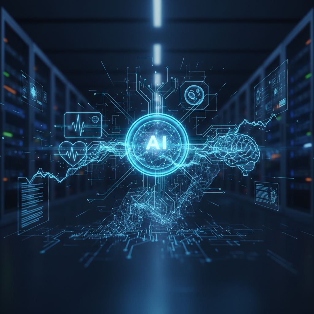 Abstract network connections and data points illustrate the risks of AI overfitting in medical device cybersecurity