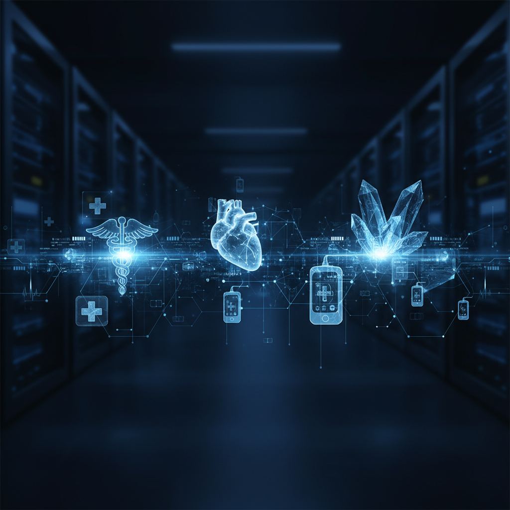 Abstract network nodes and gears represent the interconnectedness and complexity of medical device risk analysis