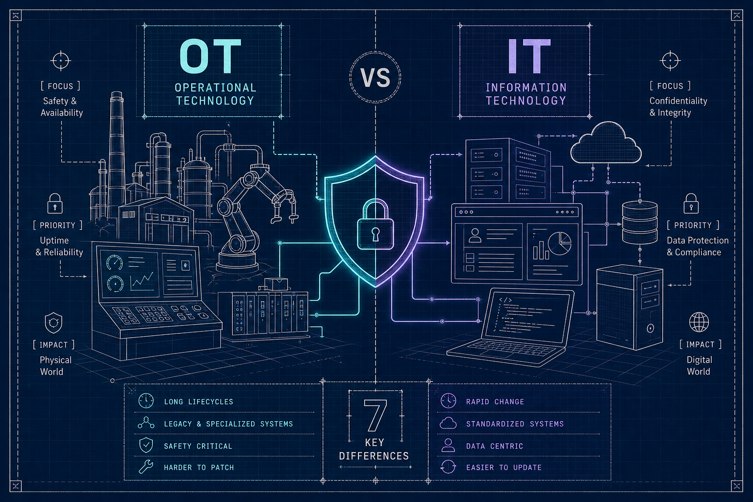 Fundamentals article cover: OT vs IT Security: 7 Differences That Actually Matter