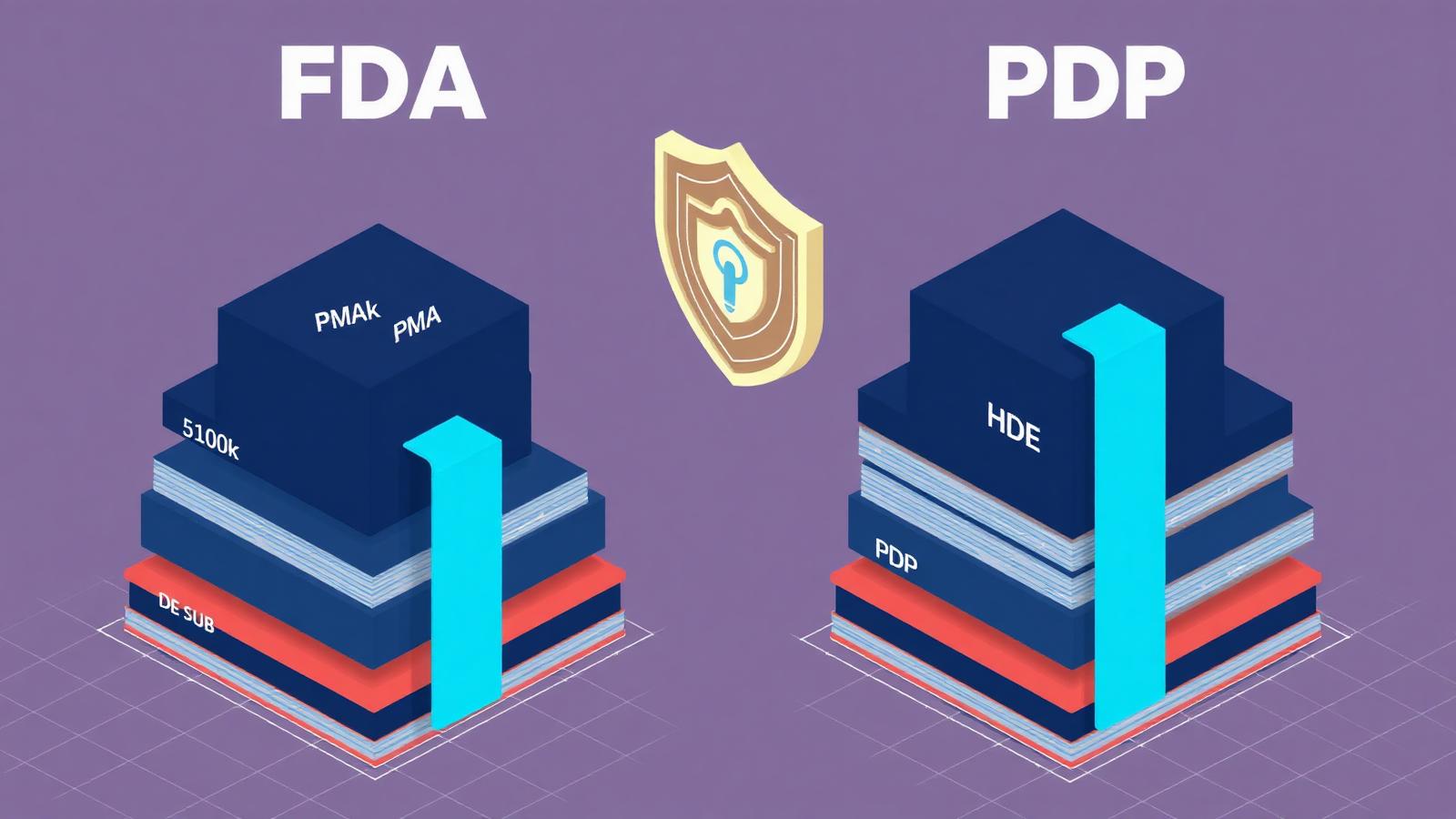 Hero illustration for the article: FDA Pathway Cybersecurity Differences: 510(k), De Novo, PMA, HDE, IDE, Q-Sub, PDP
