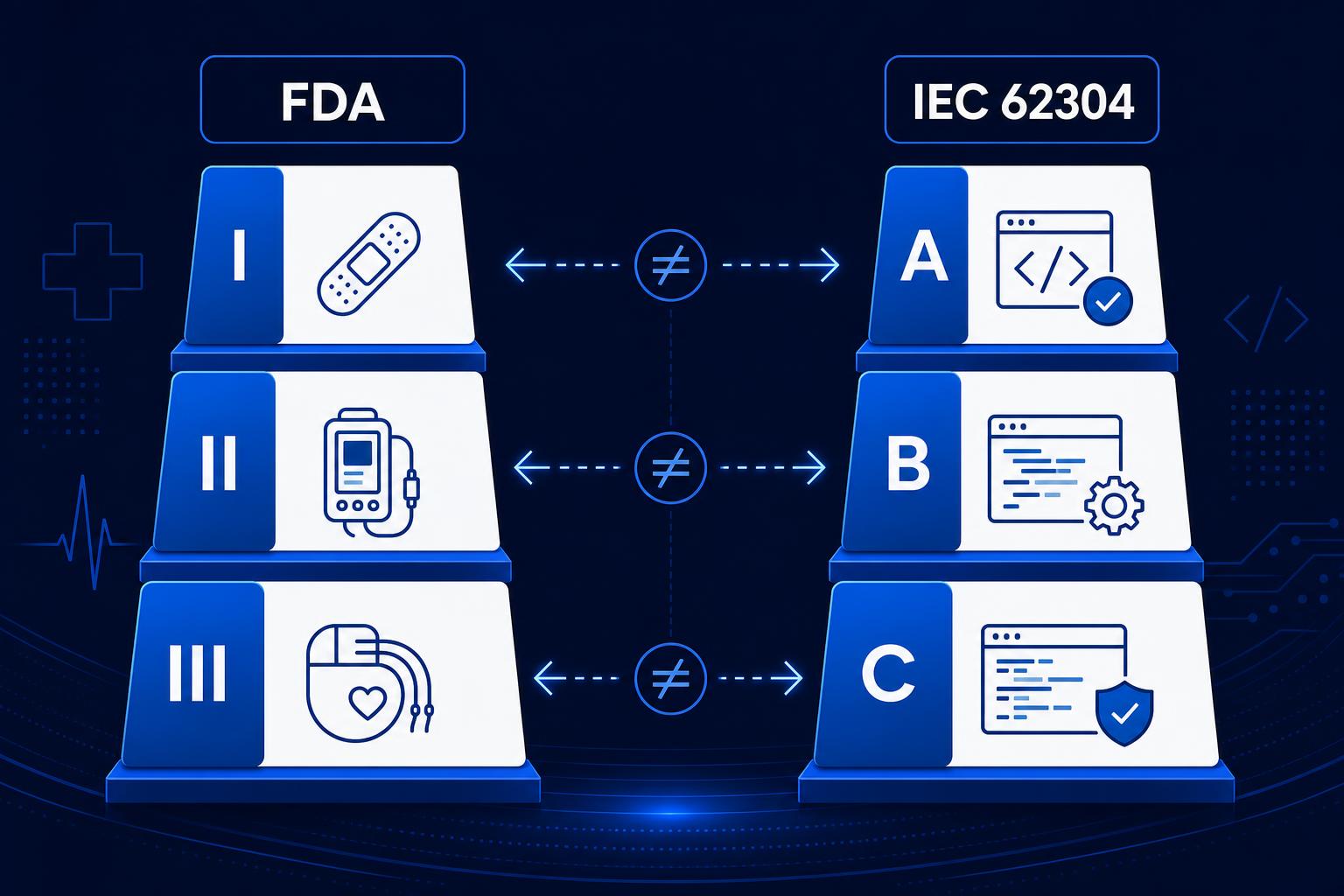 Compliance article cover: IEC 62304 Classes vs FDA Device Classes: Cybersecurity Impact