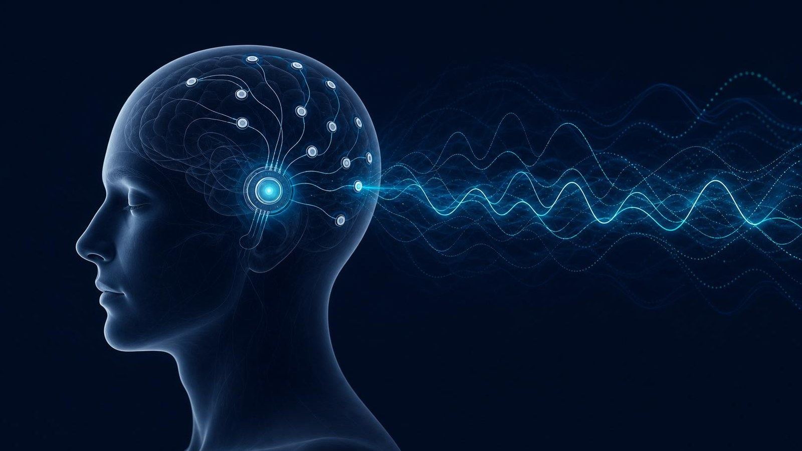 Abstract brain network with glowing nodes and cyber threat icons illustrates neurotech cybersecurity risks