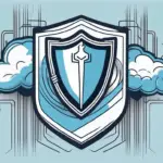 A shield symbolizing cybersecurity splitting two contrasting elements: a storm cloud indicating a cyber threat