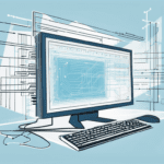 A computer running code with visual elements symbolizing the real-time translation of the code