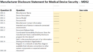 MDS2 medical device cybersecurity