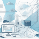 Draw an illustration of a digital landscape featuring various interconnected documents and code snippets