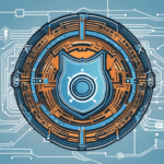 An intricate shield composed of various cybersecurity symbols and elements