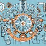 An abstract representation of a medical device surrounded by various testing symbols