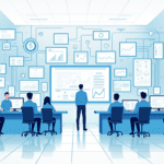 Draw an illustration of a futuristic control room filled with advanced cybersecurity technology