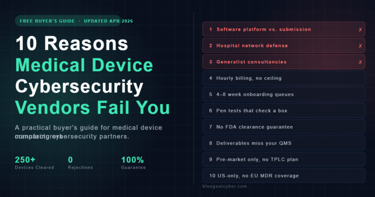 10 Reasons Medical Device Cybersecurity Vendors Fail You - Blue Goat Cyber Buyer Guide
